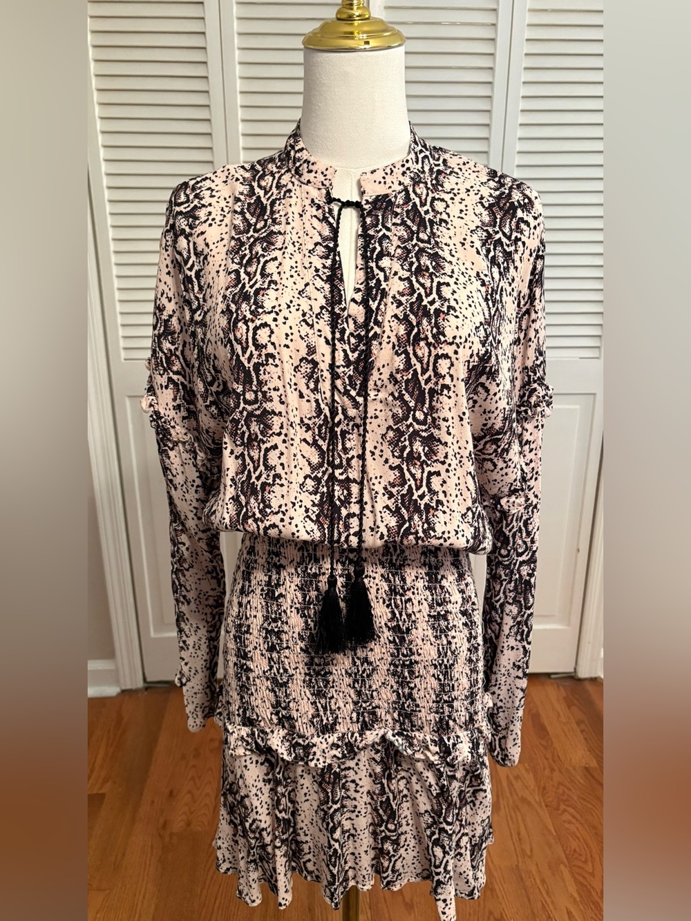 Aqua Pink and Black Snake Print Tiered Dress